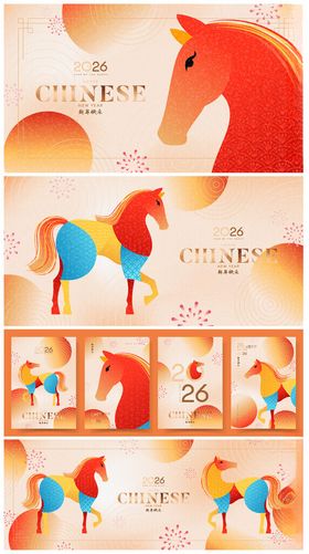 马年多彩立体纸艺马装饰图案