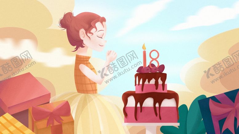 编号：83803804231612515092【酷图网】源文件下载-唯美生日插画