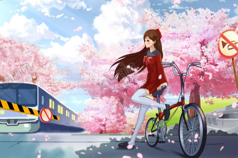 编号：59916809201249179791【酷图网】源文件下载-樱花人物国风插画卡通背景素材