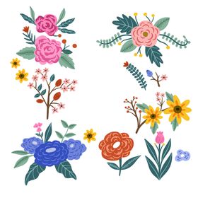 各种花朵手绘束美丽多彩