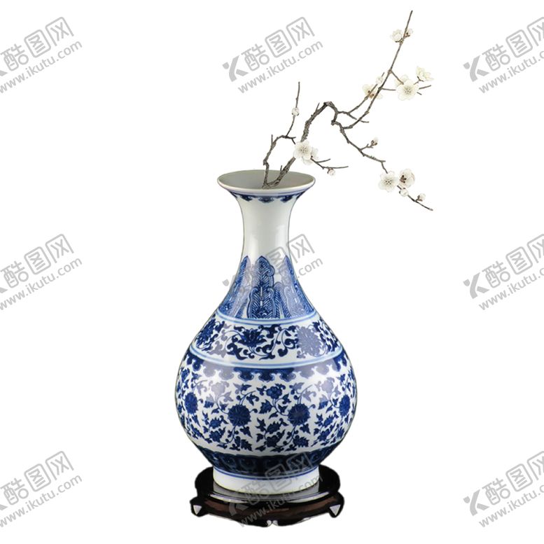 编号：52578205140443548159【酷图网】源文件下载-家居装饰插梅花青花瓷瓶