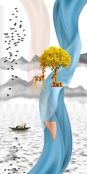 绸缎艺术画线条卧室装饰画壁纸