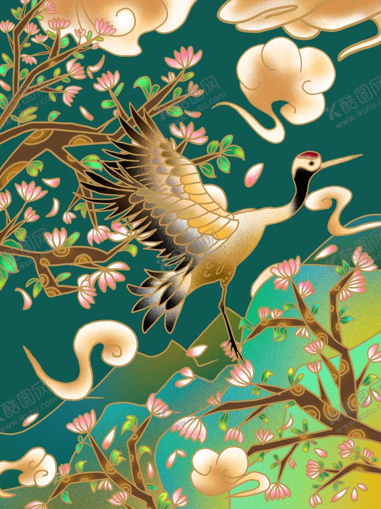 编号：76727510311857224291【酷图网】源文件下载-仙鹤插画