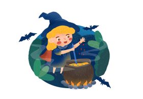 手绘卡通万圣节女巫魔法