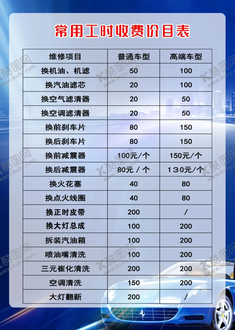 编号：66570102111921468671【酷图网】源文件下载-汽车价目收费表