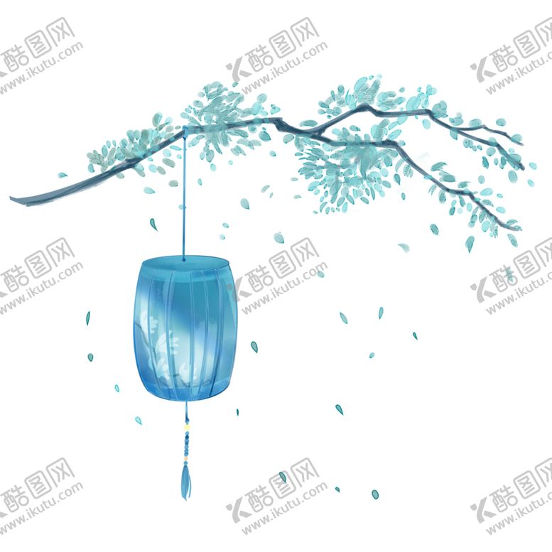 编号：99772904091810052339【酷图网】源文件下载-中国风蓝色灯笼梅花元素PNG