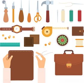 皮具制作工具与成品展示