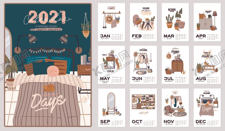 编号：99804210011034529878【酷图网】源文件下载-2021年年历