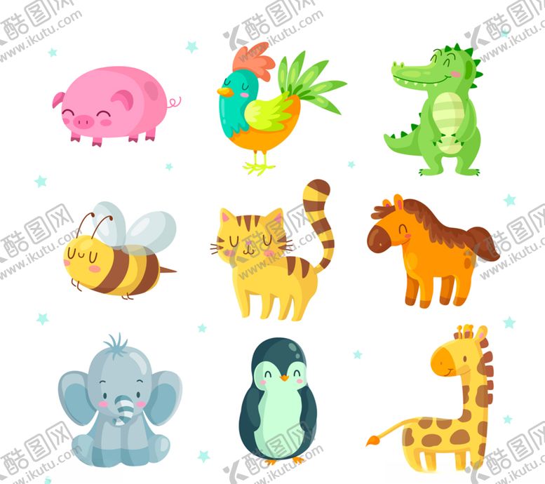 编号：83712310132255225887【酷图网】源文件下载-可爱微笑动物矢量素材