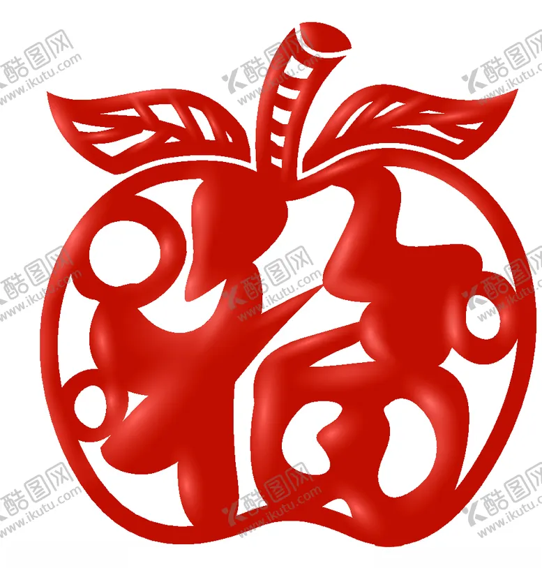 编号：70000404240243093160【酷图网】源文件下载-新年福字苹果窗花