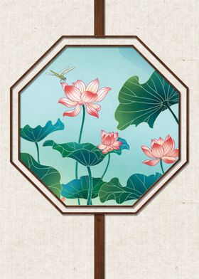 中国风背景潮小清新元素荷花