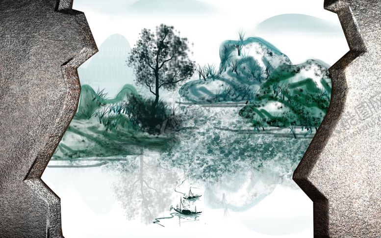 编号：34978010281002075159【酷图网】源文件下载-水墨山水背景墙