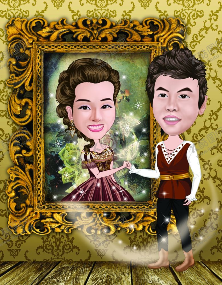 编号：35629710031353576855【酷图网】源文件下载-PSD分层情侣漫画爱上画中人