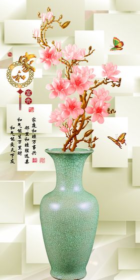 浮雕花花瓶背景墙
