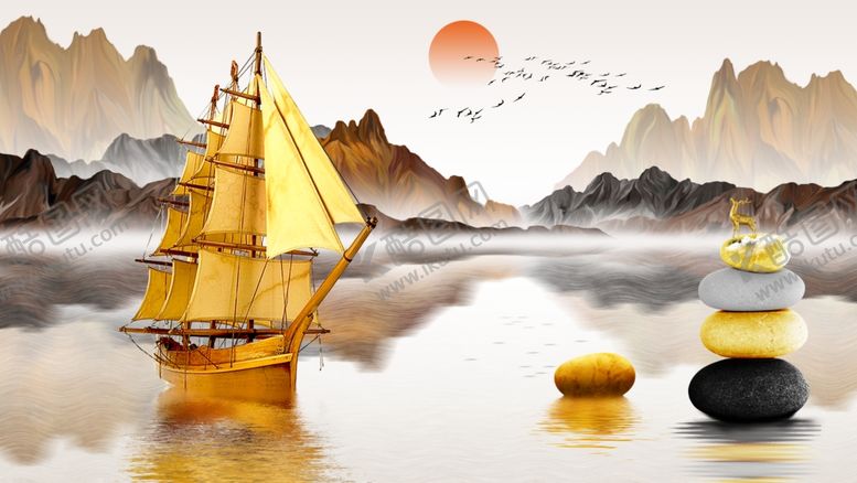 编号：89440609272235338874【酷图网】源文件下载-一帆风顺山水背景