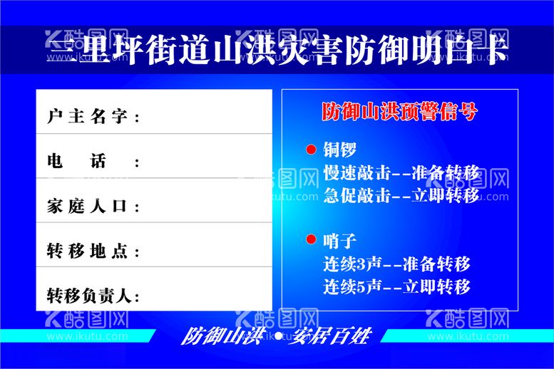 编号：64901412160155538874【酷图网】源文件下载-山洪灾害明白卡