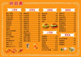 汉堡店价目表