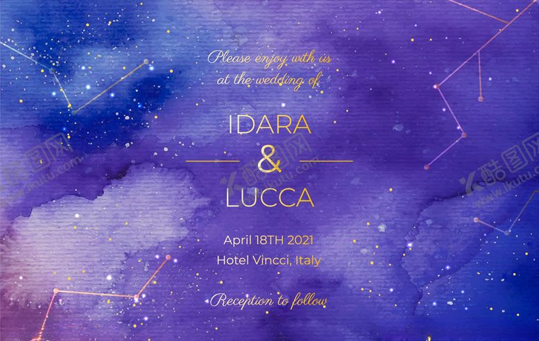 编号：48114610061441336851【酷图网】源文件下载-水彩银河背景婚礼邀请模板