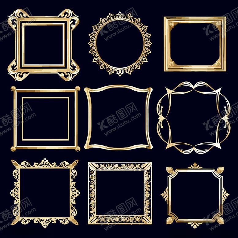 编号：49472311210340441762【酷图网】源文件下载-金色华丽装饰性边框集合