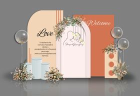 橙色小清新线条订婚宴