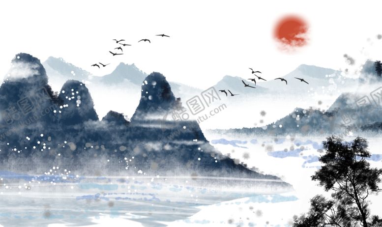 编号：31731107040614423520【酷图网】源文件下载-中国风新中式山水画