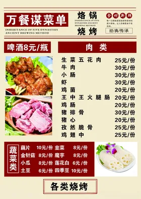 菜单价目表