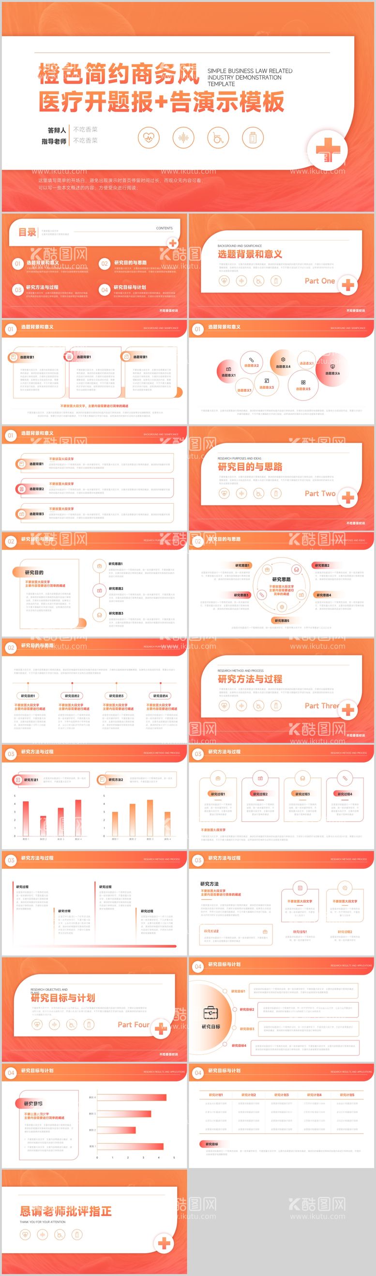 编号：83579211261627061027【酷图网】源文件下载-橙色简约商务风医疗开题报告PPT模板