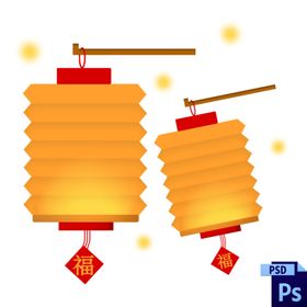 过年灯笼对联手绘插画