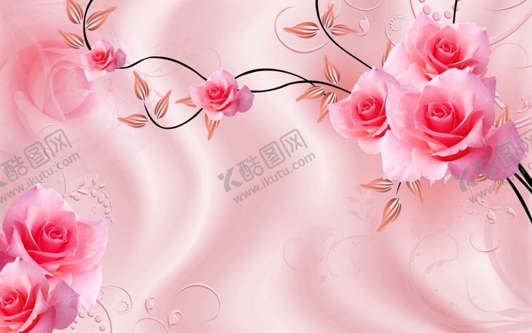编号：79667709140206495255【酷图网】源文件下载-3D立体玫瑰花背景墙