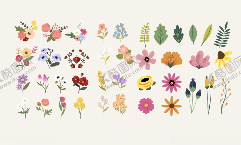 编号：60134704151935421662【酷图网】源文件下载-多彩手绘花卉植物图案集