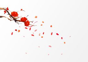 梅花花朵飘散传统插画背景