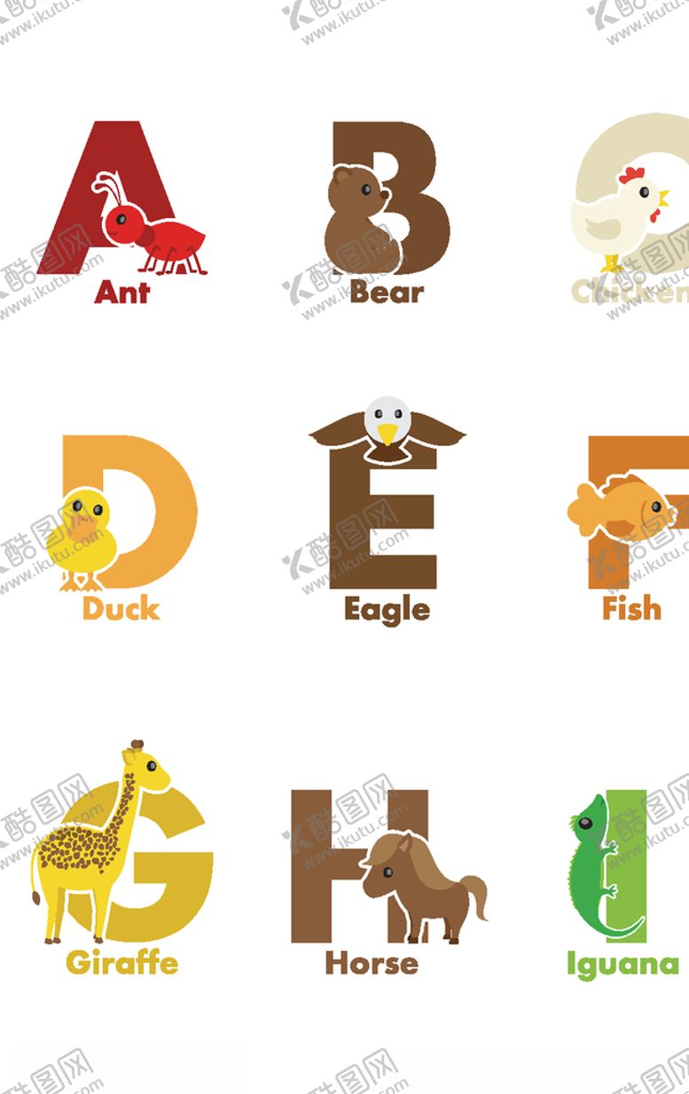 编号：39362009190723415431【酷图网】源文件下载-卡通数字字母动物
