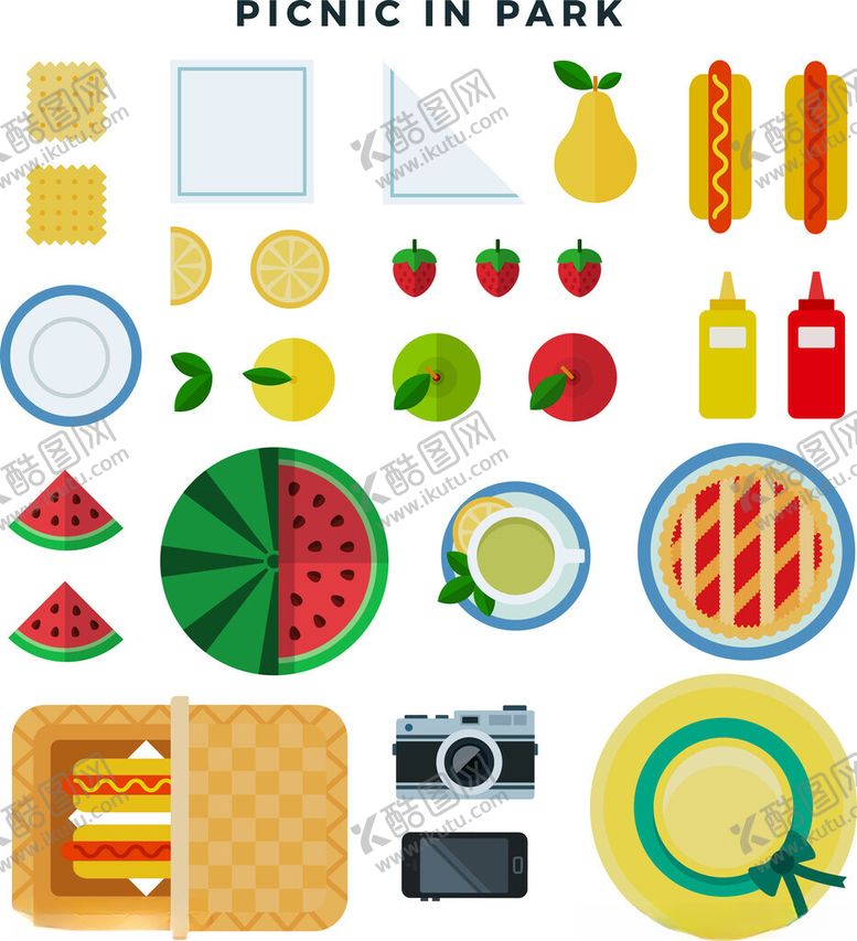 编号：58868111200000496518【酷图网】源文件下载-公园野餐元素集合
