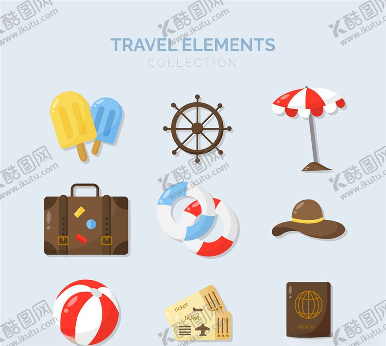 编号：42532010070939225231【酷图网】源文件下载-彩色旅游元素图标矢量素材