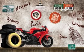 摩托车酒吧墙画墙贴复古背景素材