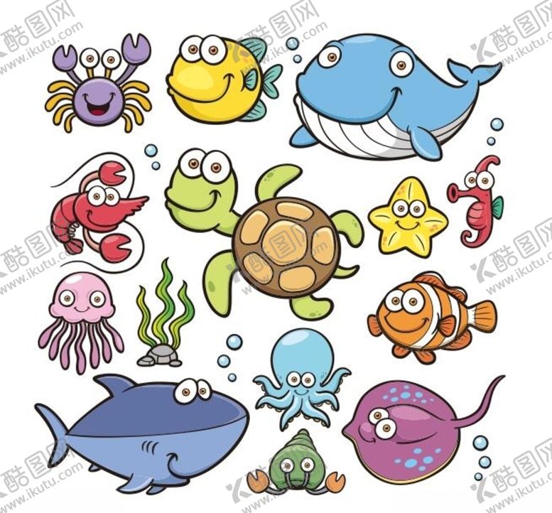 编号：66015110161127444021【酷图网】源文件下载-矢量卡通海洋生物