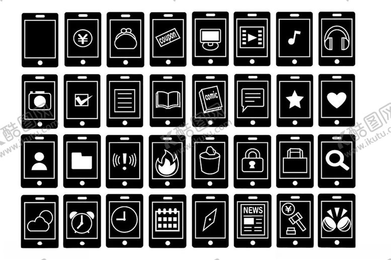 编号：84583209231825382560【酷图网】源文件下载-简约黑色图标集合