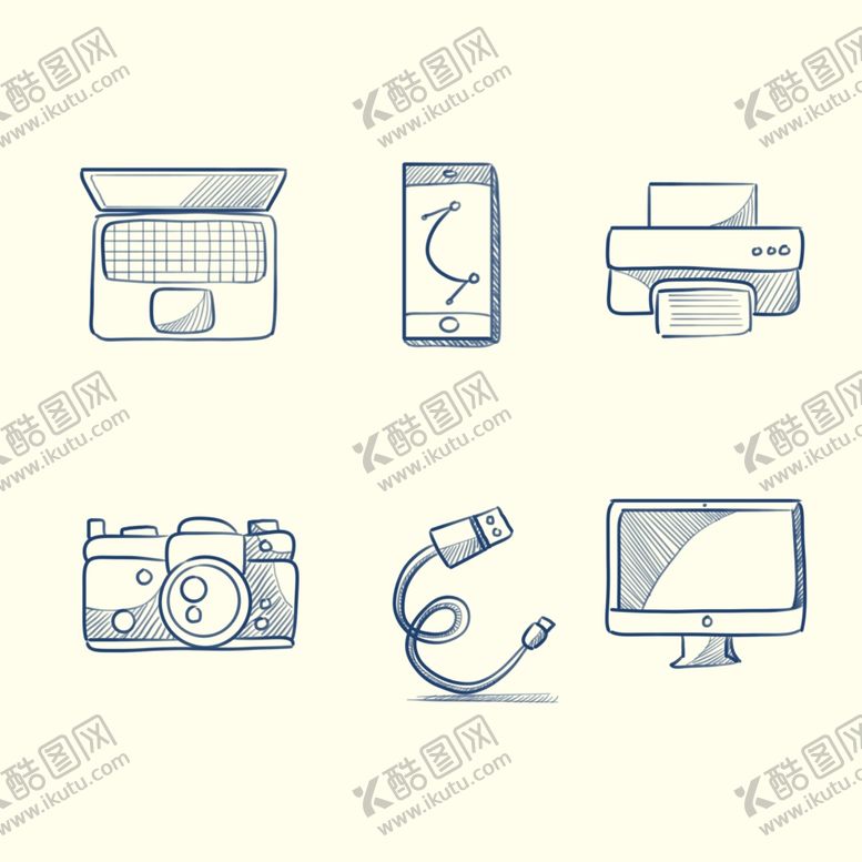 编号：21914405091240093008【酷图网】源文件下载-办公数码用品简笔画