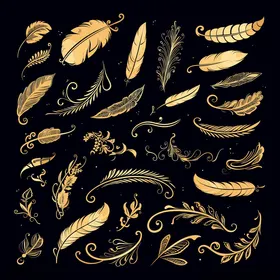 金色羽毛装饰元素集合