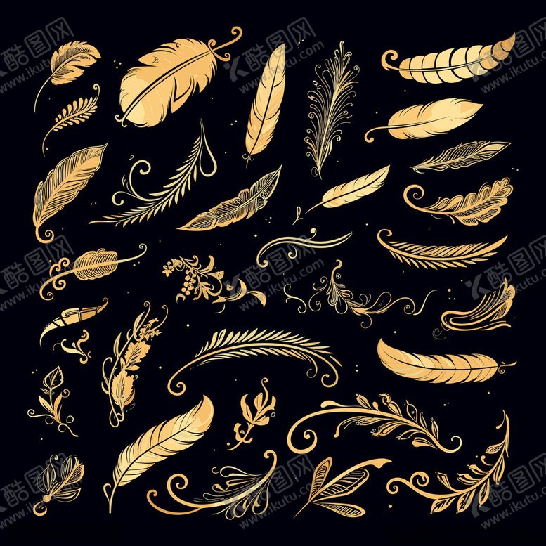 编号：69650411201458233067【酷图网】源文件下载-金色羽毛装饰元素集合