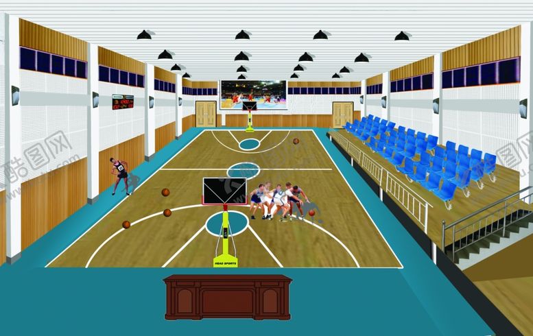 编号：87096909302100519206【酷图网】源文件下载-篮球场篮球场效果图室内