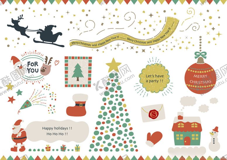 编号：56002310042113535282【酷图网】源文件下载-圣诞装饰元素矢量插画