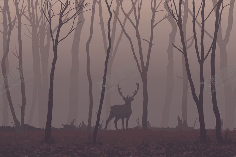编号：53938109150732118821【酷图网】源文件下载-北欧森林麋鹿装饰画