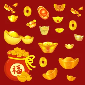喜庆福袋与金元宝插画