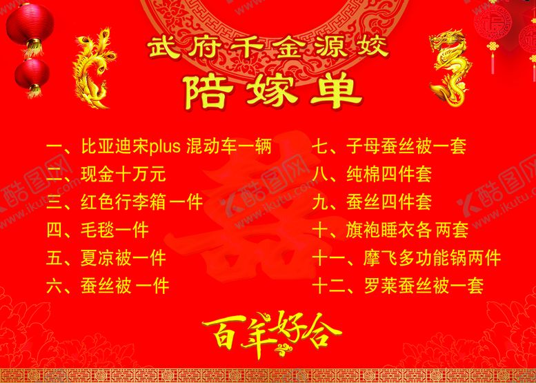 编号：18349610190344452004【酷图网】源文件下载-结婚陪嫁单