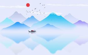 山水画中式美景俯瞰景色图墨国墨元素图