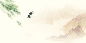 中国风背景小清新展板山水画元素山水画素材