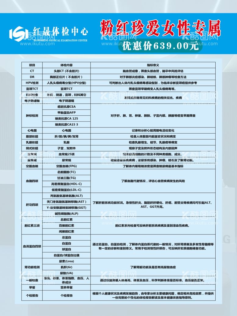 编号：14615412210626475087【酷图网】源文件下载-体检套餐蓝色