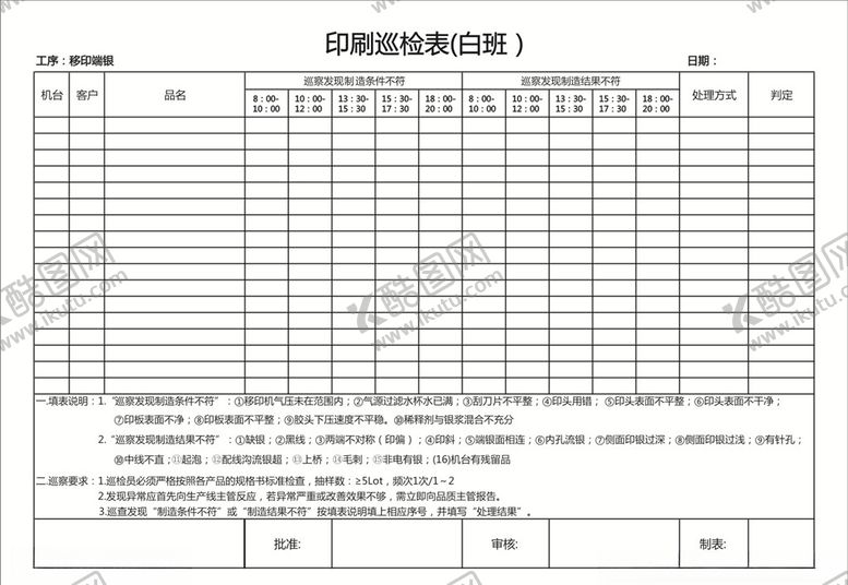 编号：27821610052358302783【酷图网】源文件下载-印刷巡检表
