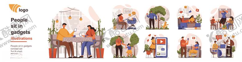 编号：12532409250017371414【酷图网】源文件下载-多样卡通人物场景插画